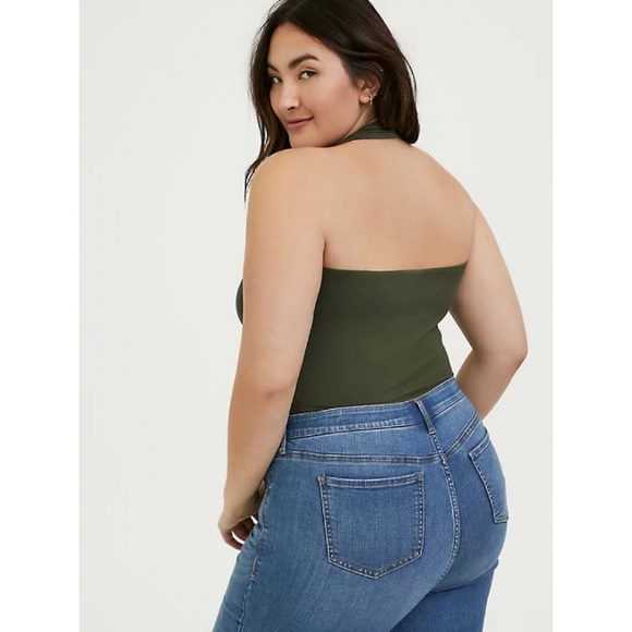 TORRID OLIVE GREEN FOXY HALTER TOP - Picture 2 of 5